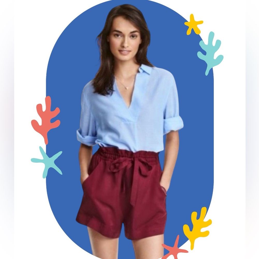 H&M Conscious Maroon Lyocell Belted Shorts - High Rise Relaxed Fit, Size 6